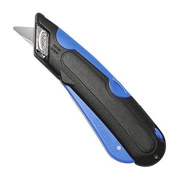 Veltec Self-Retracting Blade Safety Cutter, Left and Right Edge Guide, 3 Depth Setting, Preloaded with 3 Blades - Black/Blue (VC900)