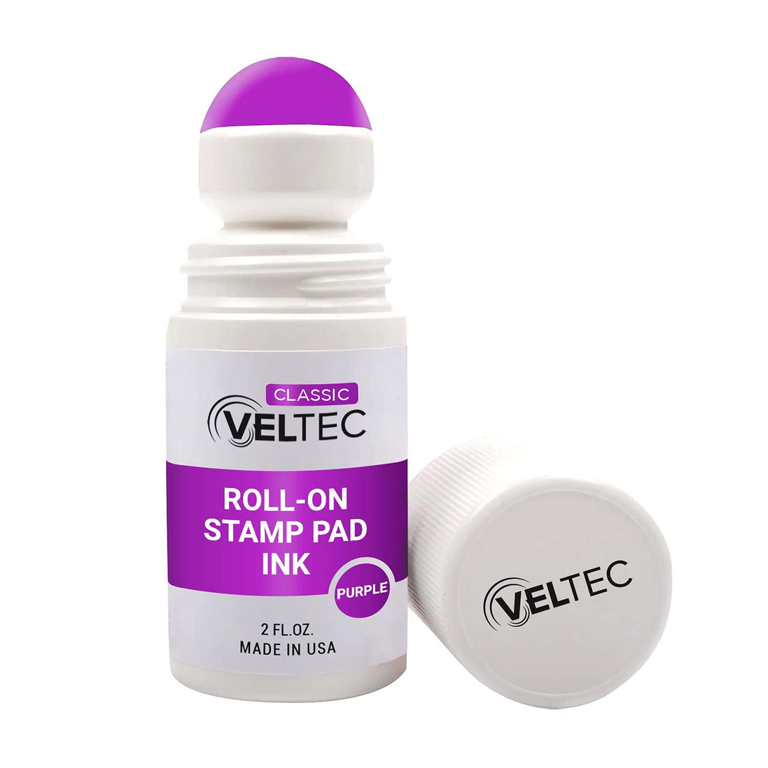 Veltec Classic Roll-on Stamp Pad Ink Refill, 2 oz Bottle, Apply to Ink Pad with Roller Ball