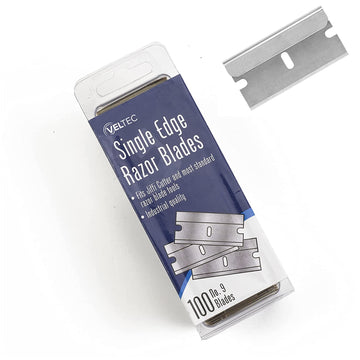 Veltec Standard #9 Single Edge Industrial Razor Blades, Box of 100, Cuts Boxes and Cords, Removes Paint, Labels and Decals (VB009)