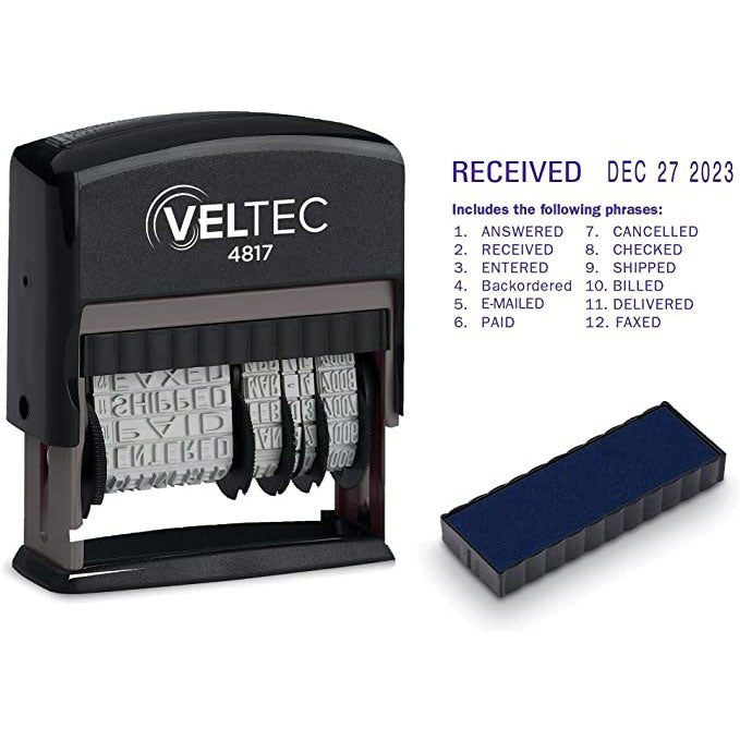 Veltec 4817 Date Stamp with 12 Changeable Messages